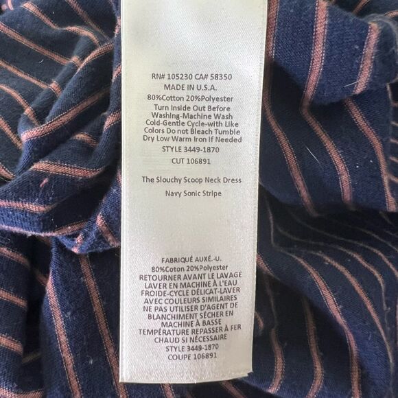 Current/Elliott The Slouchy Scoop Neck Dress Navy Sonic Stripe Size 1 NWOT - Picture 9 of 10